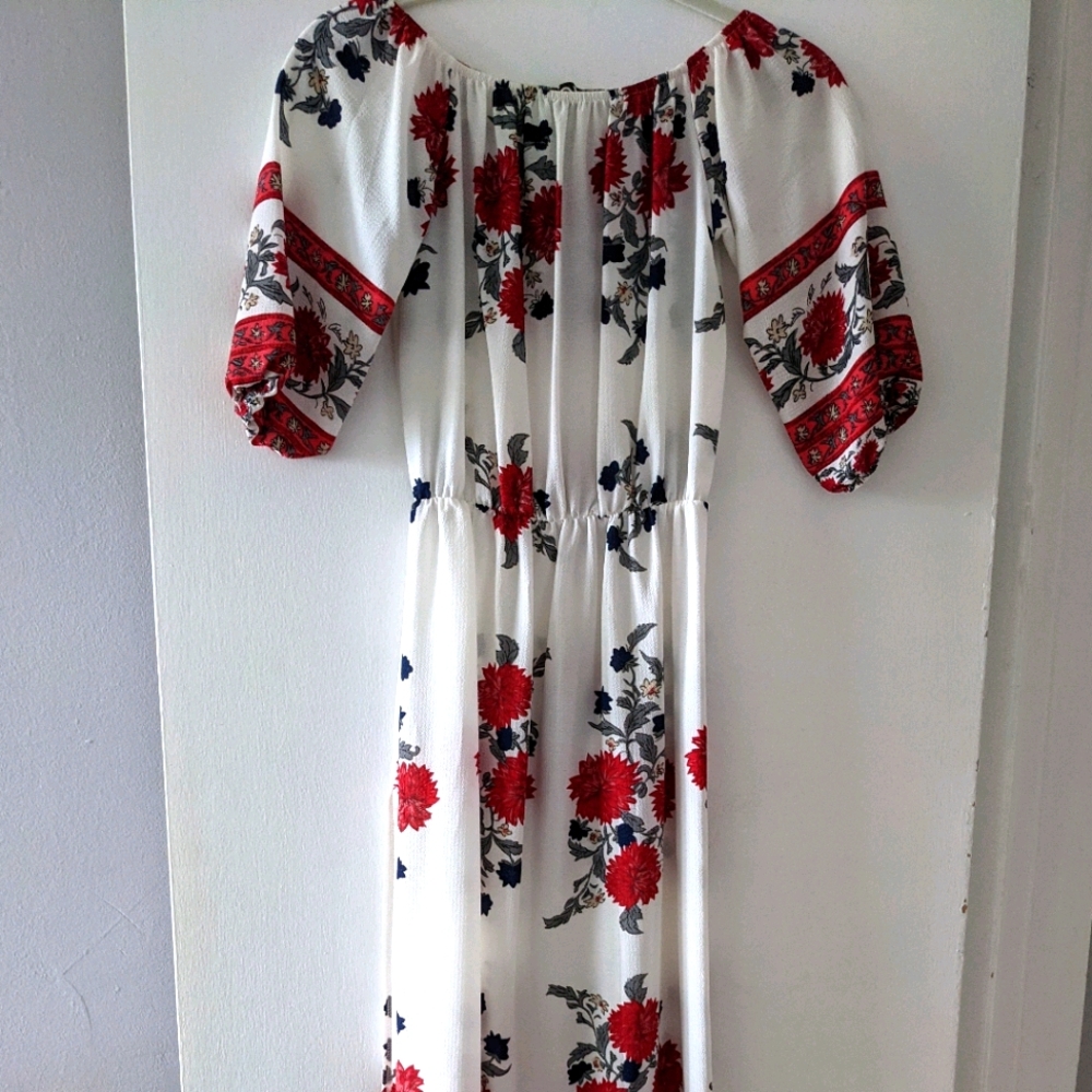 Boho Off Shoulder White Floral Maxi Dress